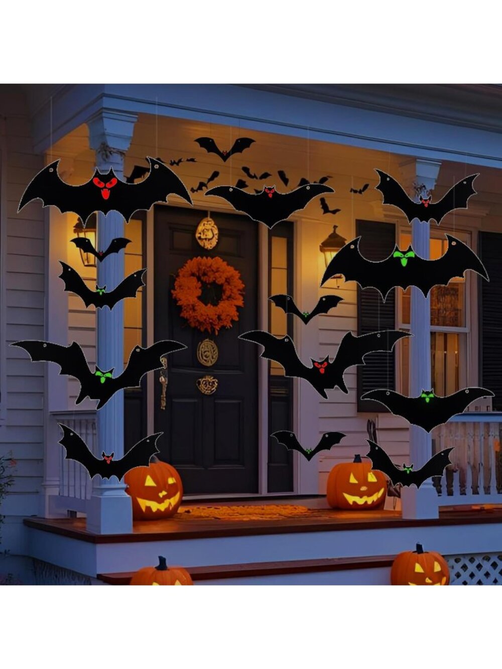 New 16 Pack Halloween Hanging Bats Glowing Eyes Waterproof Outdoor Tree Decor